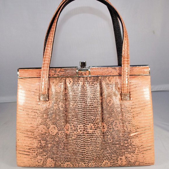 UNIQUE – Exotic Vintage Peach Lizard Handbag 50s - Picture 3 of 6